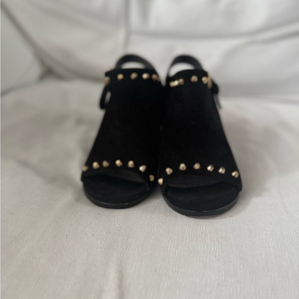 Stuart Weitzman Black and Gold Studded Sandals